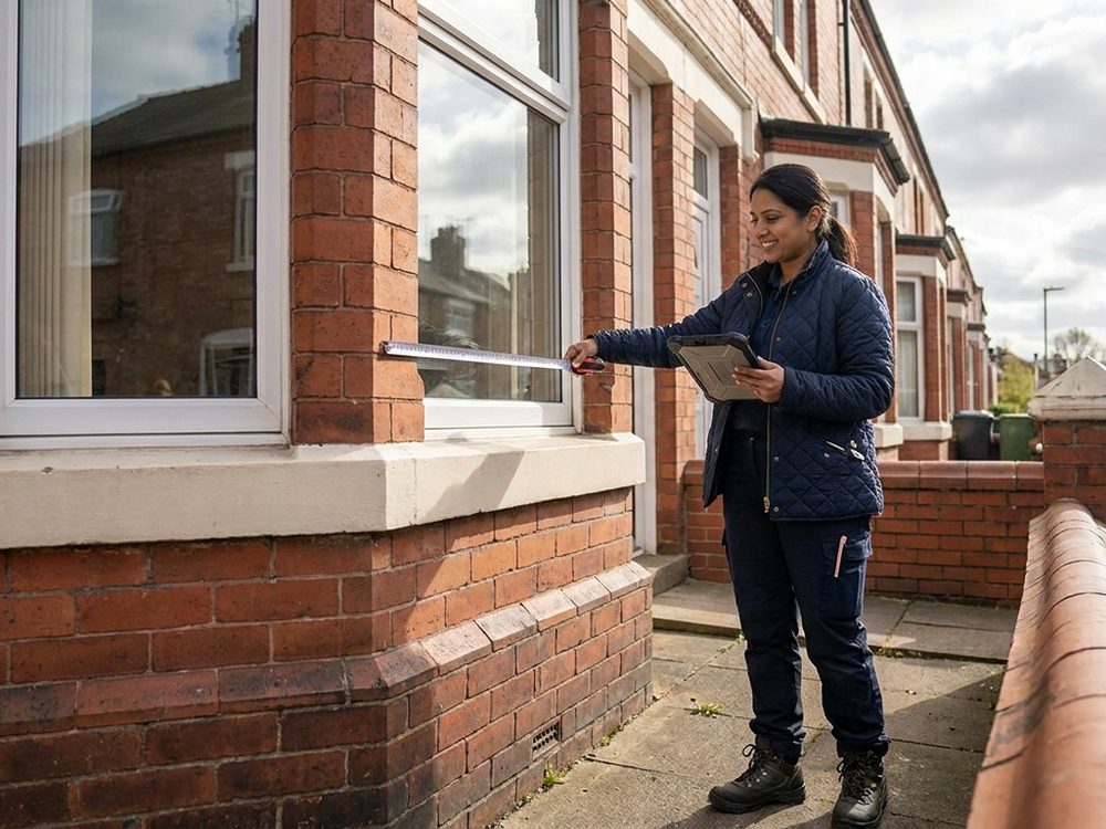 A Kuntry Windows surveyor measuring a window for a free quote