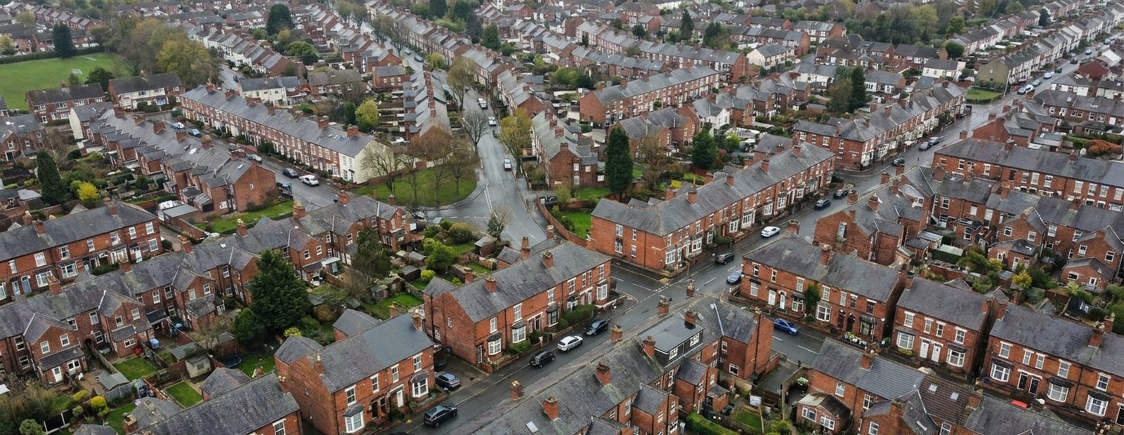 Aerial view over a Midlands residential neighbourhood Kuntry Windows covers